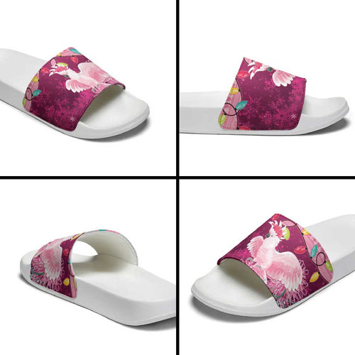 Pink Cockatoo Australia Christmas Slide Sandals Grevillea Eucalyptus Blossoms - Aussie Hoodie