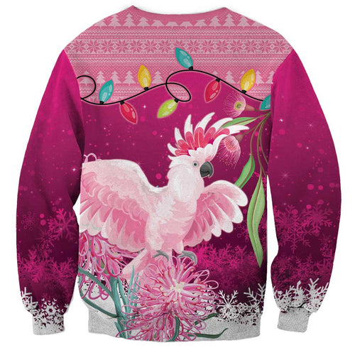 Pink Cockatoo Australia Christmas Sweatshirt Grevillea Eucalyptus Blossoms - Aussie Hoodie
