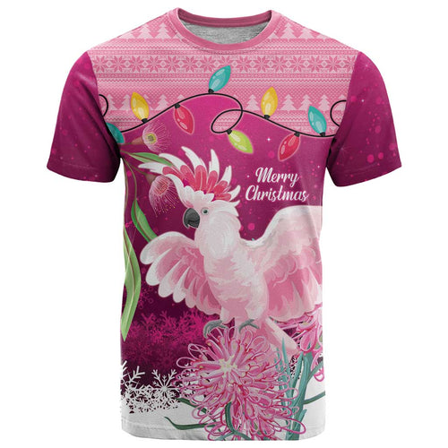 Pink Cockatoo Australia Christmas T Shirt Grevillea Eucalyptus Blossoms - Aussie Hoodie