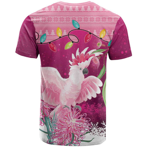 Pink Cockatoo Australia Christmas T Shirt Grevillea Eucalyptus Blossoms - Aussie Hoodie