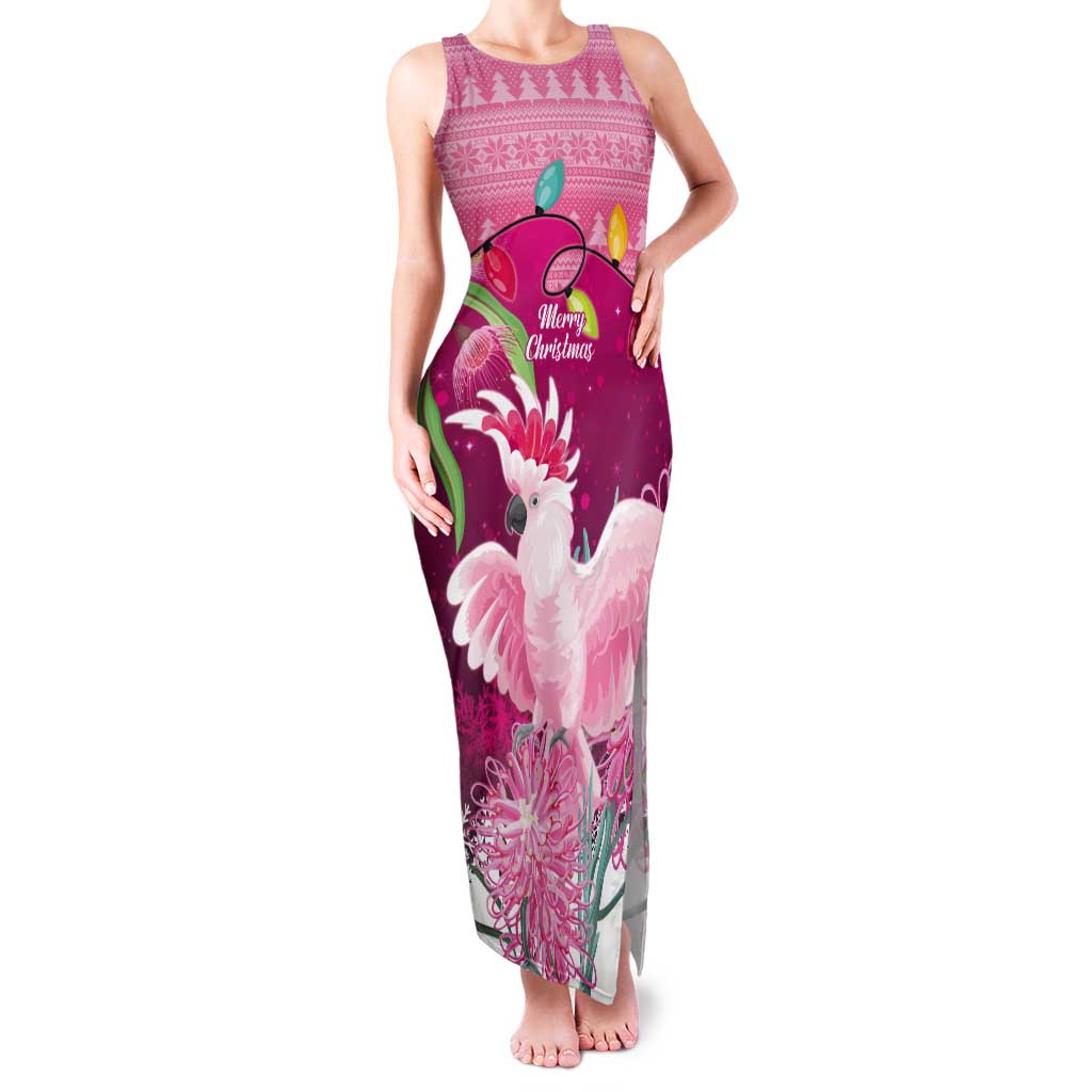 Pink Cockatoo Australia Christmas Tank Maxi Dress Grevillea Eucalyptus Blossoms - Aussie Hoodie