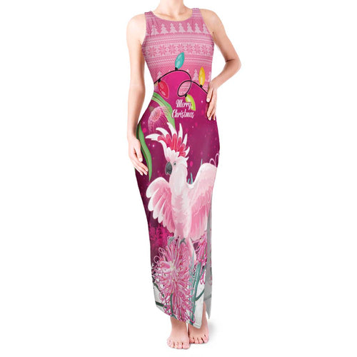 Pink Cockatoo Australia Christmas Tank Maxi Dress Grevillea Eucalyptus Blossoms - Aussie Hoodie