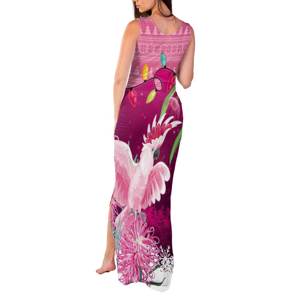 Pink Cockatoo Australia Christmas Tank Maxi Dress Grevillea Eucalyptus Blossoms - Aussie Hoodie