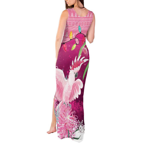Pink Cockatoo Australia Christmas Tank Maxi Dress Grevillea Eucalyptus Blossoms - Aussie Hoodie