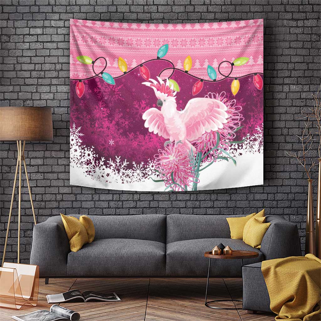 Pink Cockatoo Australia Christmas Tapestry Grevillea Eucalyptus Blossoms - Aussie Hoodie