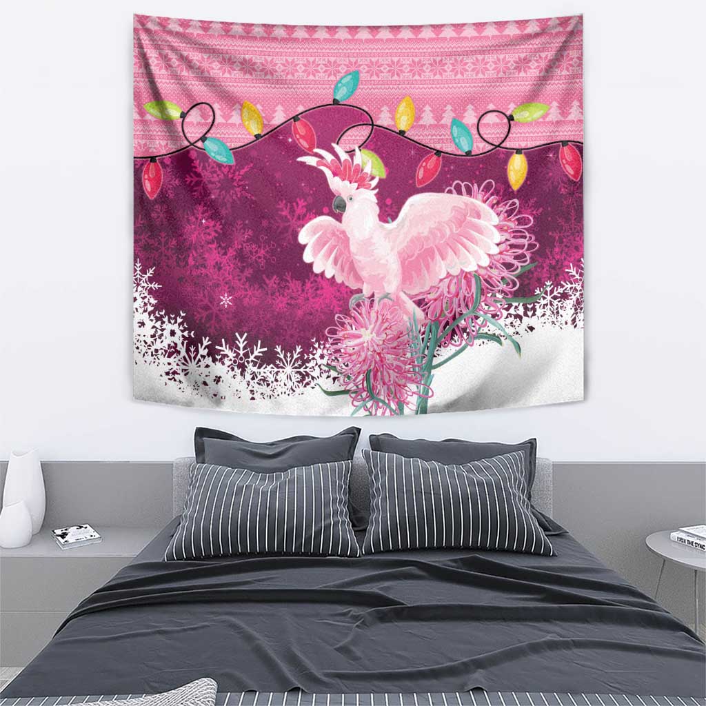 Pink Cockatoo Australia Christmas Tapestry Grevillea Eucalyptus Blossoms - Aussie Hoodie