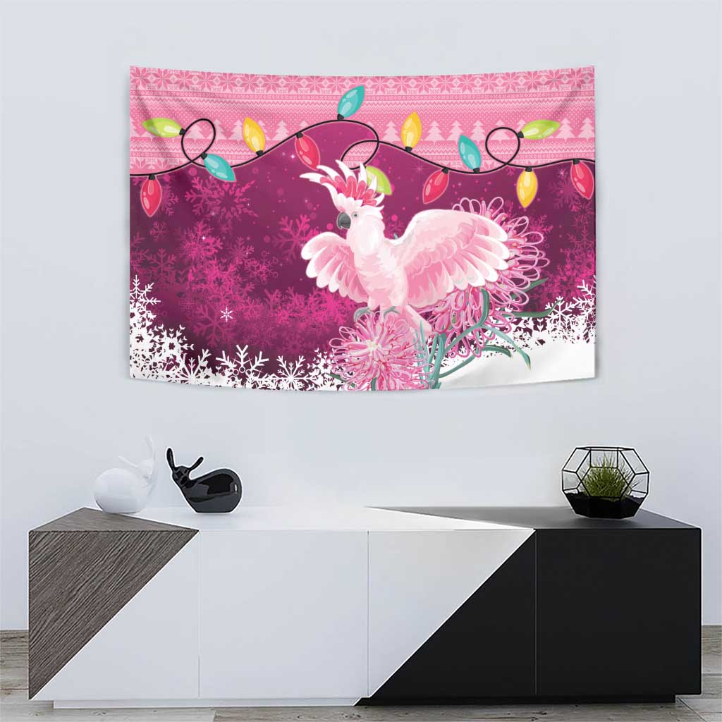 Pink Cockatoo Australia Christmas Tapestry Grevillea Eucalyptus Blossoms - Aussie Hoodie