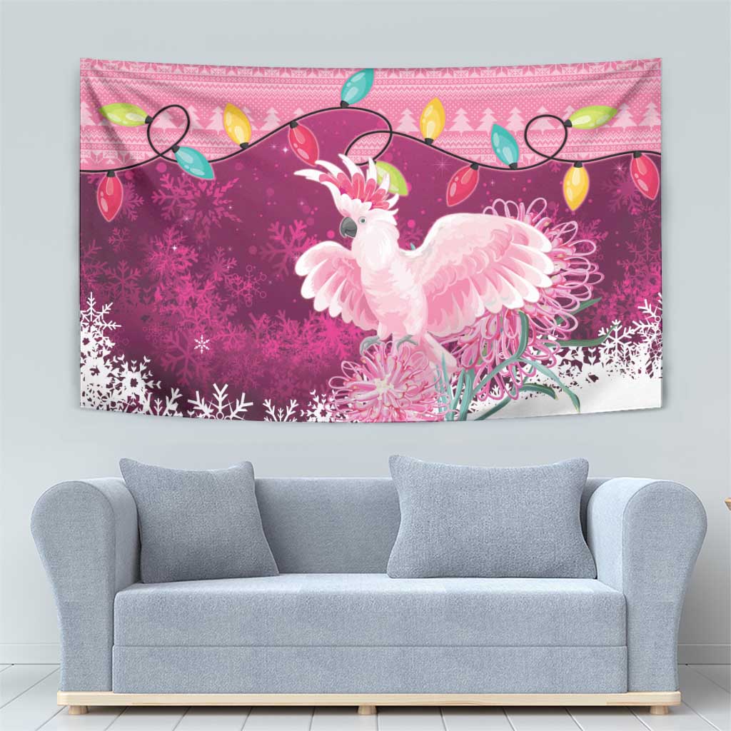 Pink Cockatoo Australia Christmas Tapestry Grevillea Eucalyptus Blossoms - Aussie Hoodie