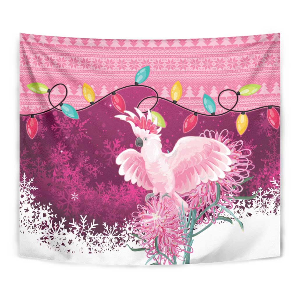 Pink Cockatoo Australia Christmas Tapestry Grevillea Eucalyptus Blossoms - Aussie Hoodie