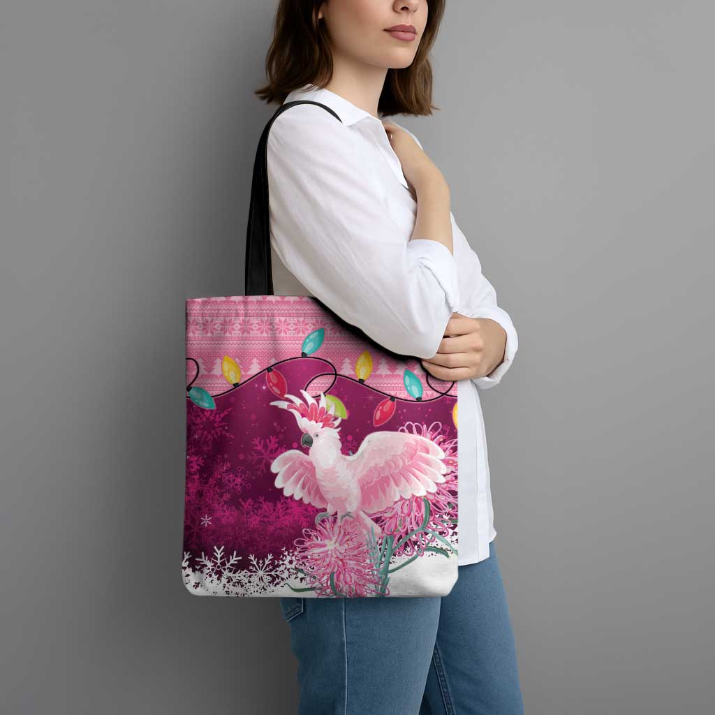 Pink Cockatoo Australia Christmas Tote Bag Grevillea Eucalyptus Blossoms - Aussie Hoodie