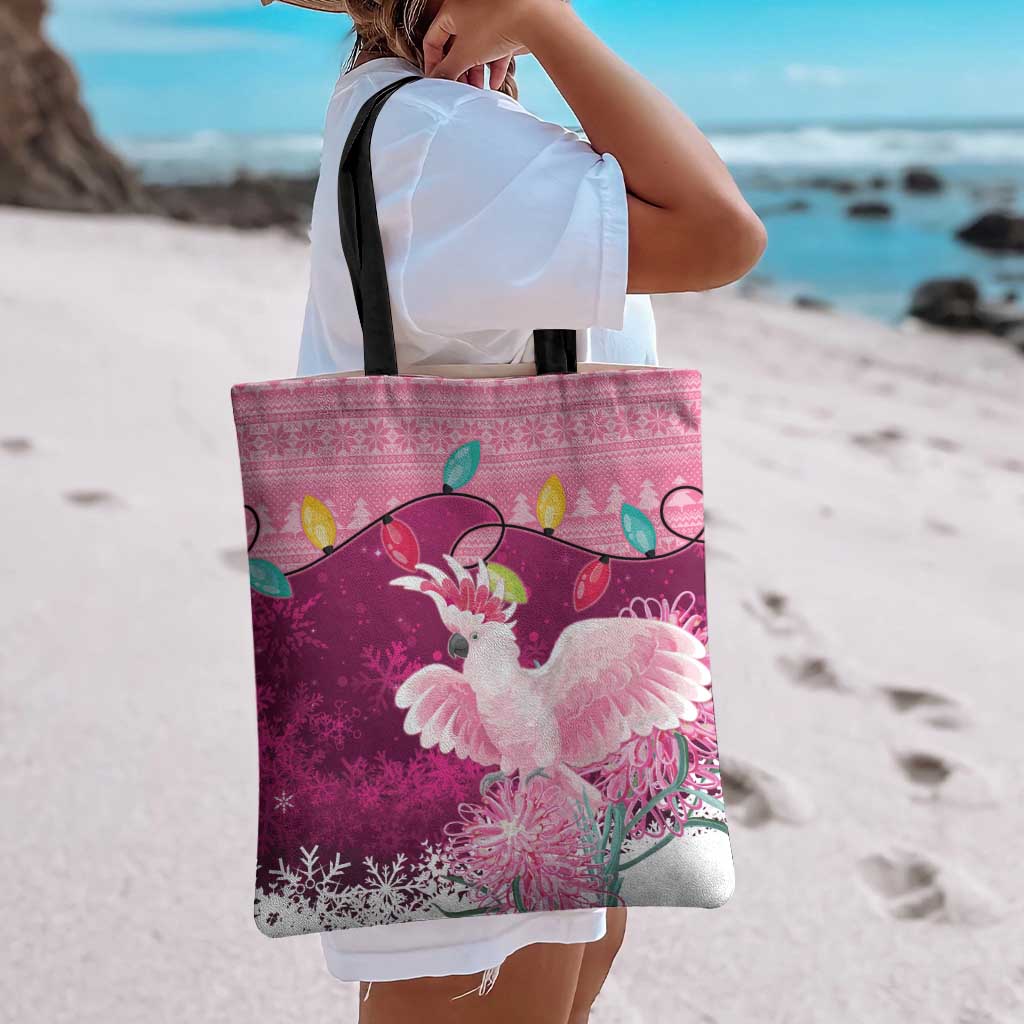 Pink Cockatoo Australia Christmas Tote Bag Grevillea Eucalyptus Blossoms - Aussie Hoodie
