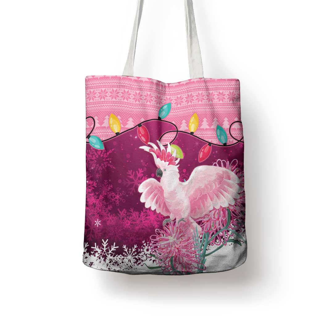 Pink Cockatoo Australia Christmas Tote Bag Grevillea Eucalyptus Blossoms - Aussie Hoodie
