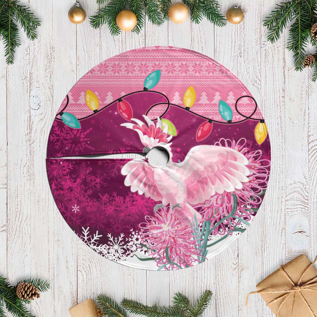Pink Cockatoo Australia Christmas Tree Skirt Grevillea Eucalyptus Blossoms - Aussie Hoodie