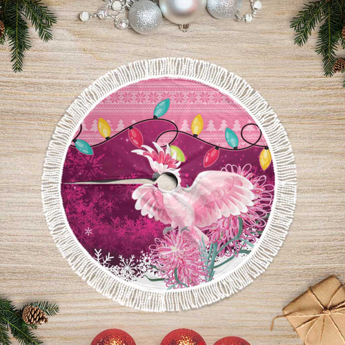 Pink Cockatoo Australia Christmas Tree Skirt Grevillea Eucalyptus Blossoms - Aussie Hoodie