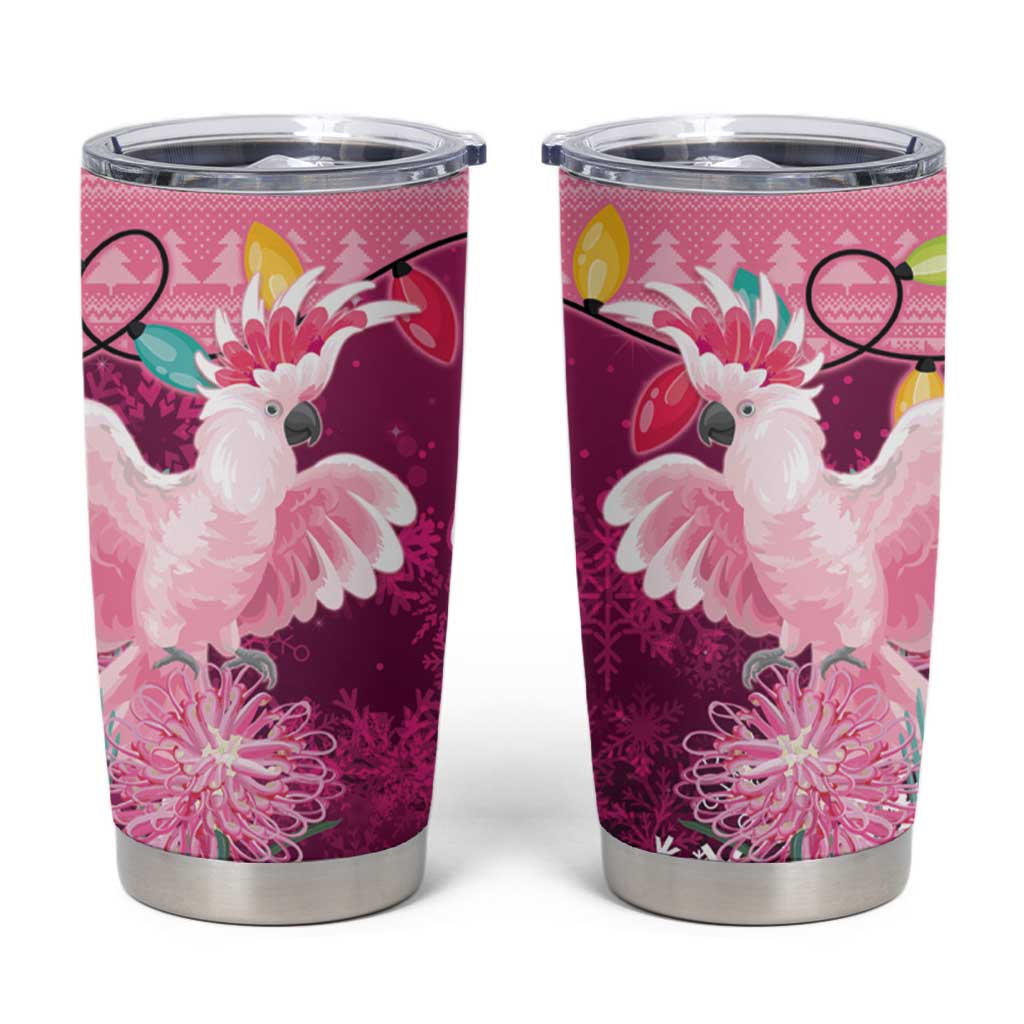 Pink Cockatoo Australia Christmas Tumbler Cup Grevillea Eucalyptus Blossoms - Aussie Hoodie