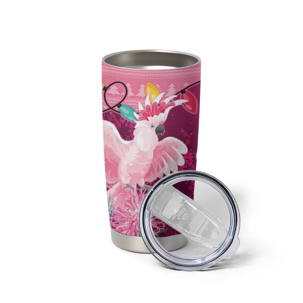 Pink Cockatoo Australia Christmas Tumbler Cup Grevillea Eucalyptus Blossoms - Aussie Hoodie