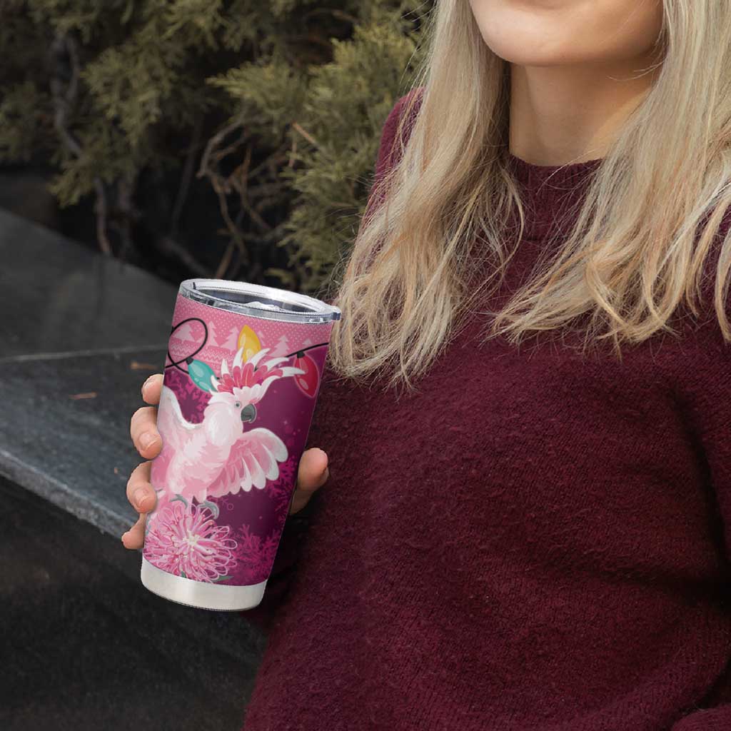 Pink Cockatoo Australia Christmas Tumbler Cup Grevillea Eucalyptus Blossoms - Aussie Hoodie