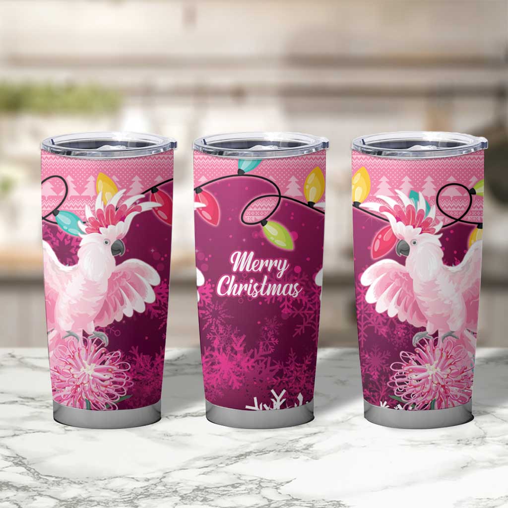 Pink Cockatoo Australia Christmas Tumbler Cup Grevillea Eucalyptus Blossoms - Aussie Hoodie