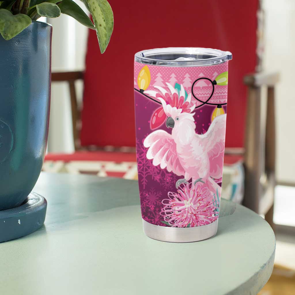 Pink Cockatoo Australia Christmas Tumbler Cup Grevillea Eucalyptus Blossoms - Aussie Hoodie