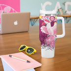 Pink Cockatoo Australia Christmas Tumbler With Handle Grevillea Eucalyptus Blossoms - Aussie Hoodie