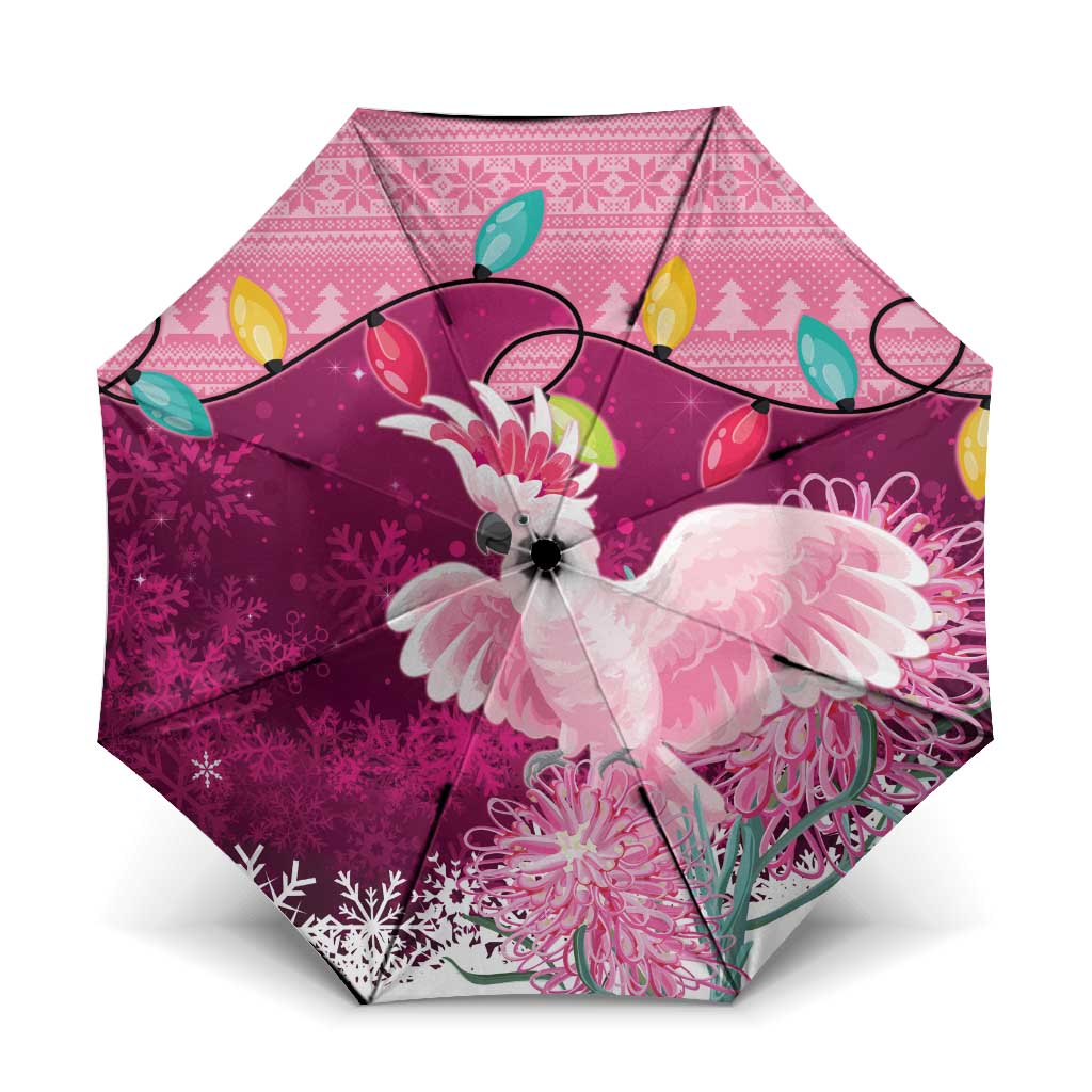 Pink Cockatoo Australia Christmas Umbrella Grevillea Eucalyptus Blossoms - Aussie Hoodie
