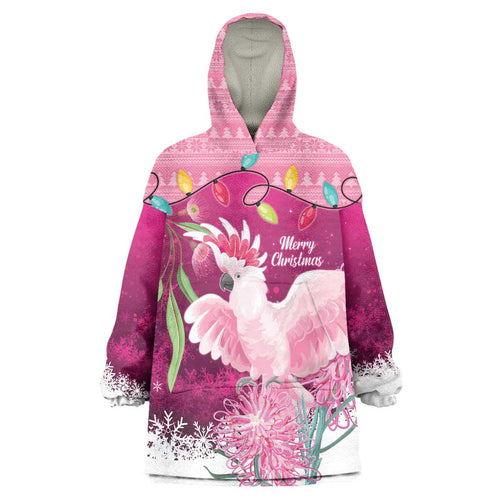 Pink Cockatoo Australia Christmas Wearable Blanket Hoodie Grevillea Eucalyptus Blossoms - Aussie Hoodie