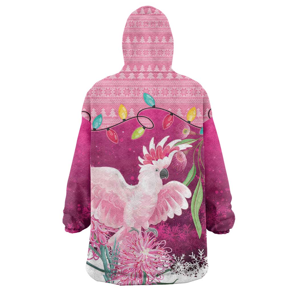 Pink Cockatoo Australia Christmas Wearable Blanket Hoodie Grevillea Eucalyptus Blossoms - Aussie Hoodie