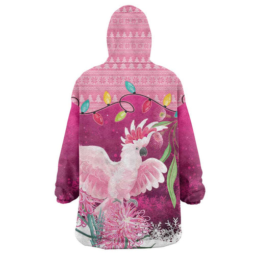 Pink Cockatoo Australia Christmas Wearable Blanket Hoodie Grevillea Eucalyptus Blossoms - Aussie Hoodie