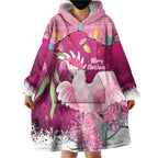 Pink Cockatoo Australia Christmas Wearable Blanket Hoodie Grevillea Eucalyptus Blossoms - Aussie Hoodie