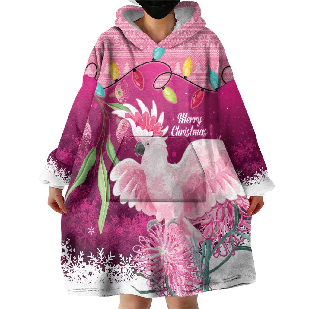 Pink Cockatoo Australia Christmas Wearable Blanket Hoodie Grevillea Eucalyptus Blossoms - Aussie Hoodie