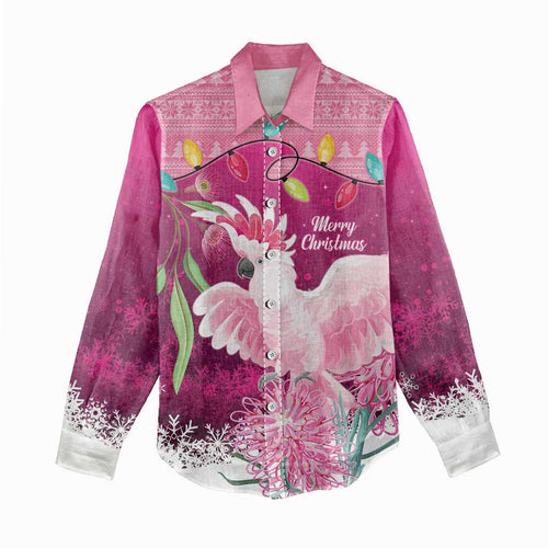 Pink Cockatoo Australia Christmas Women Casual Shirt Grevillea Eucalyptus Blossoms - Aussie Hoodie