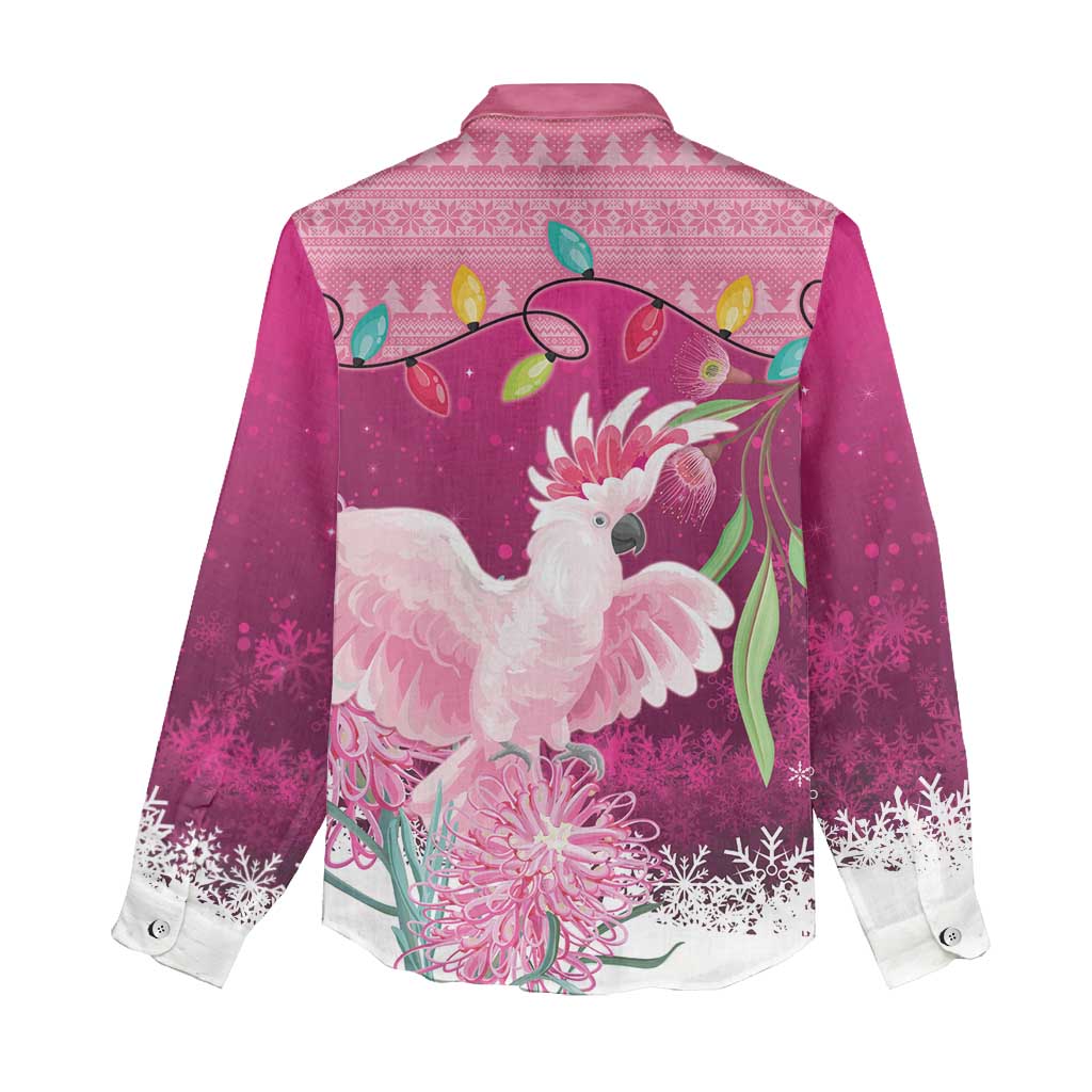 Pink Cockatoo Australia Christmas Women Casual Shirt Grevillea Eucalyptus Blossoms - Aussie Hoodie