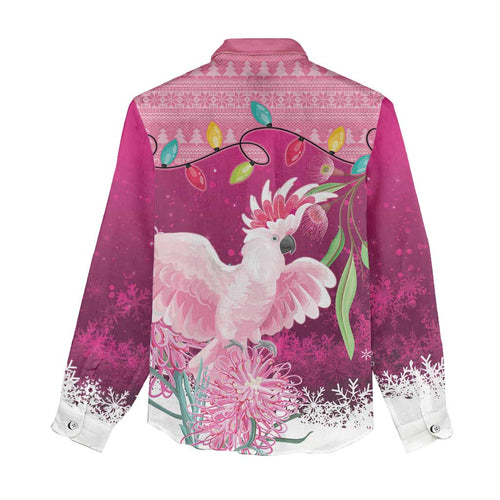 Pink Cockatoo Australia Christmas Women Casual Shirt Grevillea Eucalyptus Blossoms - Aussie Hoodie