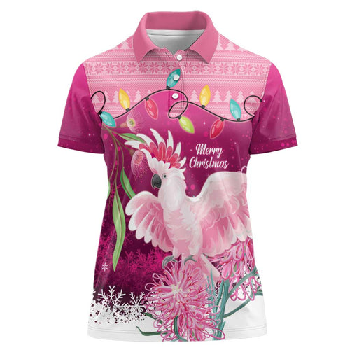 Pink Cockatoo Australia Christmas Women Polo Shirt Grevillea Eucalyptus Blossoms - Aussie Hoodie