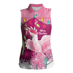 Pink Cockatoo Australia Christmas Women Sleeveless Polo Shirt Grevillea Eucalyptus Blossoms - Aussie Hoodie