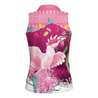 Pink Cockatoo Australia Christmas Women Sleeveless Polo Shirt Grevillea Eucalyptus Blossoms - Aussie Hoodie