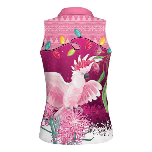 Pink Cockatoo Australia Christmas Women Sleeveless Polo Shirt Grevillea Eucalyptus Blossoms - Aussie Hoodie