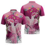 Pink Cockatoo Australia Christmas Zipper Polo Shirt Grevillea Eucalyptus Blossoms - Aussie Hoodie