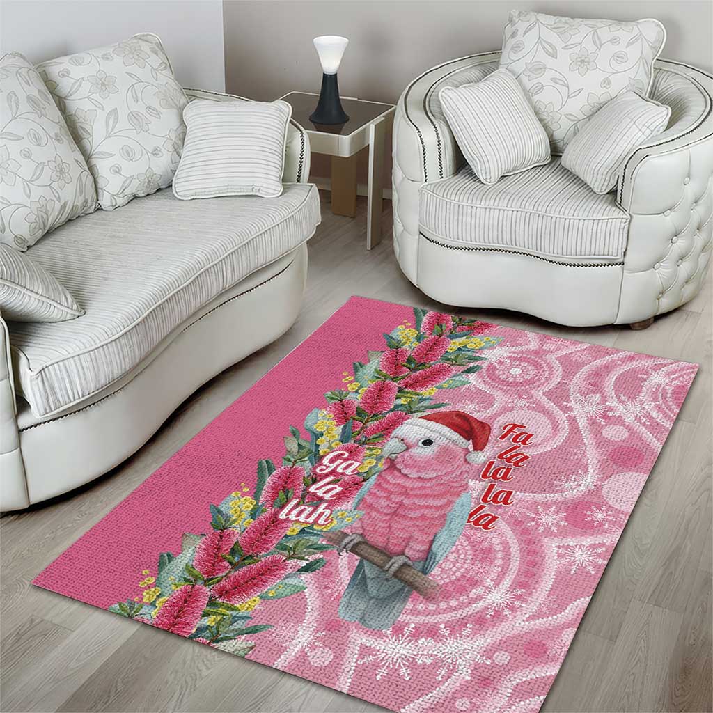 Australia Pink Galah Christmas Area Rug Falalalala Galalah Bottlebrush Aboriginal Art - Aussie Hoodie