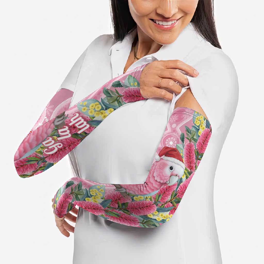 Australia Pink Galah Christmas Arm Sleeves Falalalala Galalah Bottlebrush Aboriginal Art - Aussie Hoodie