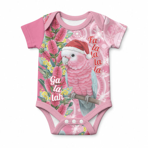Australia Pink Galah Christmas Baby Onesie Falalalala Galalah Bottlebrush Aboriginal Art