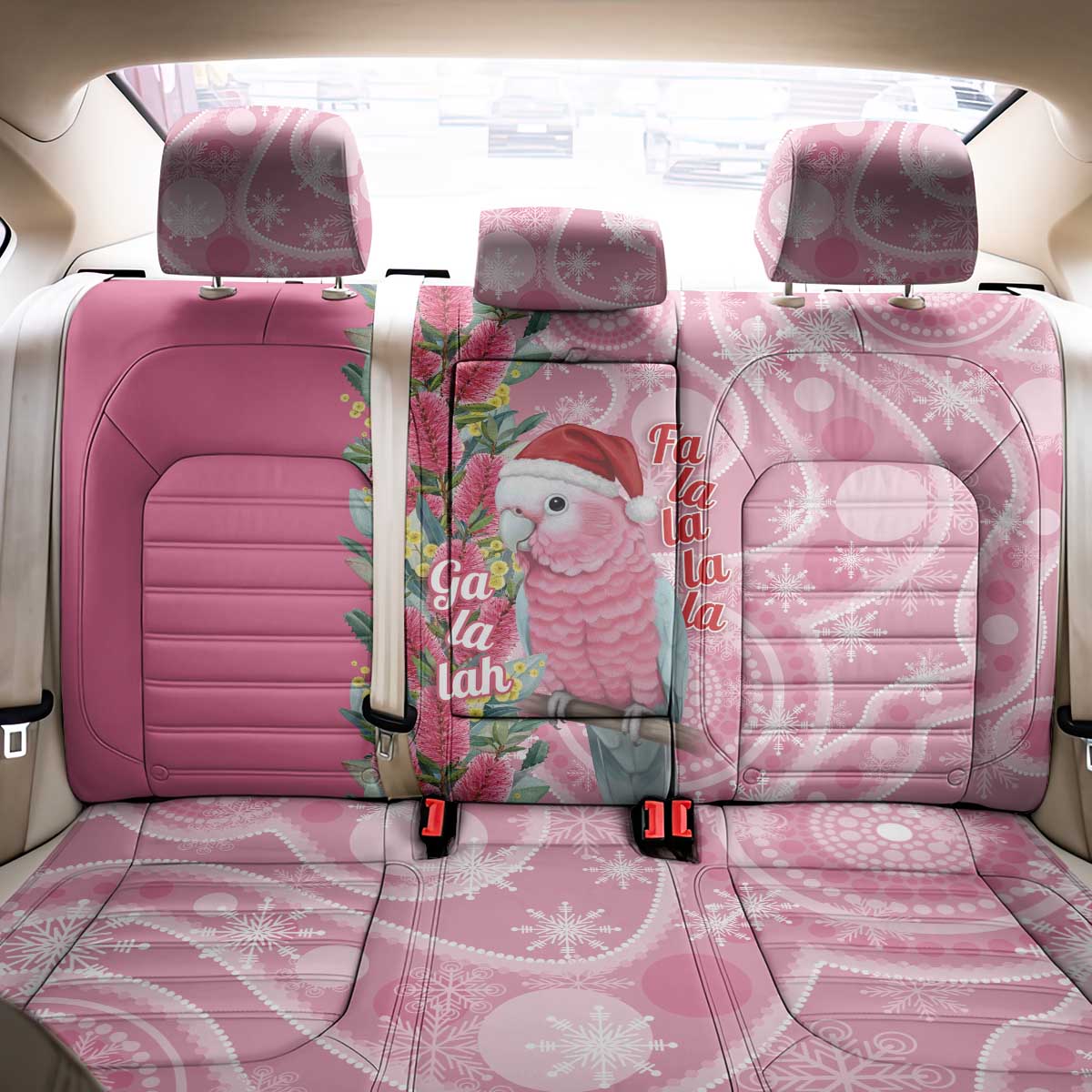 Australia Pink Galah Christmas Back Car Seat Cover Falalalala Galalah Bottlebrush Aboriginal Art - Aussie Hoodie