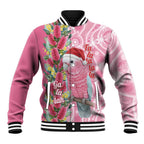 Australia Pink Galah Christmas Baseball Jacket Falalalala Galalah Bottlebrush Aboriginal Art - Aussie Hoodie