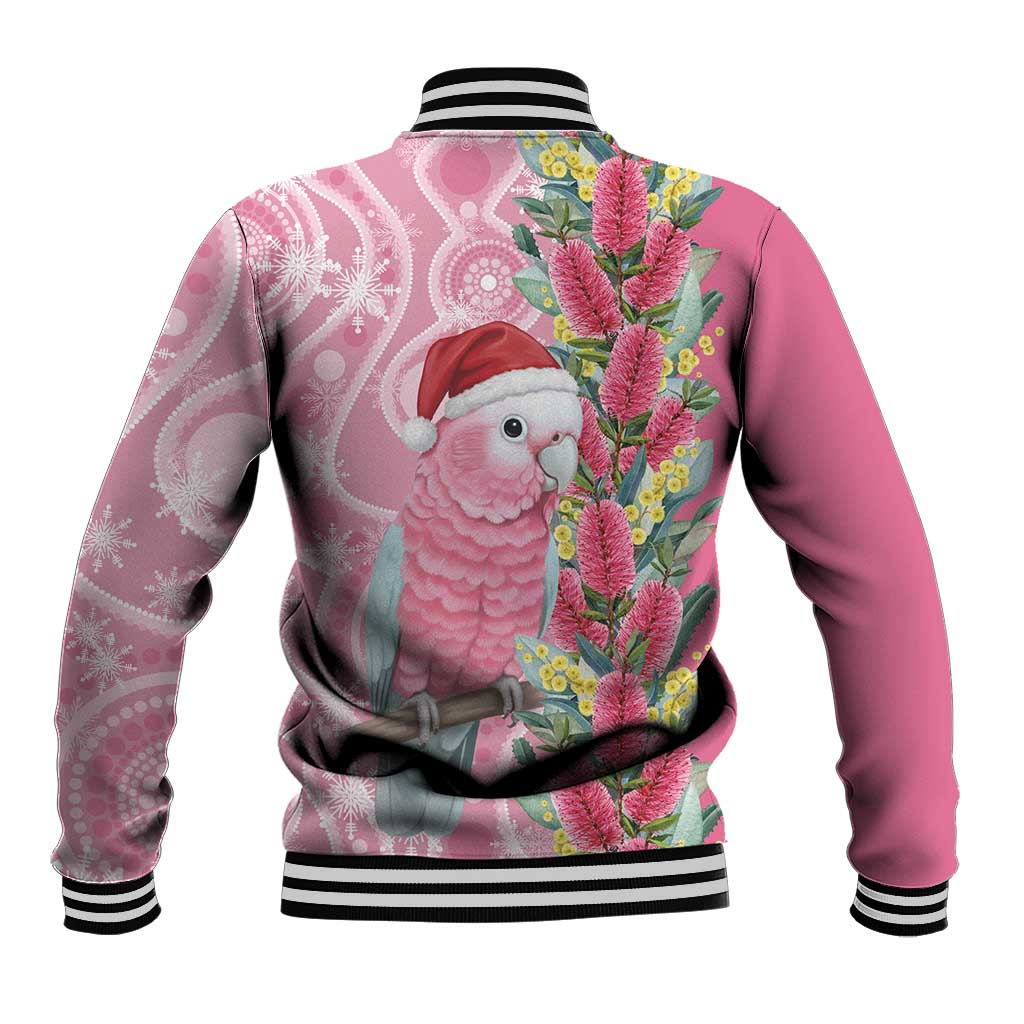 Australia Pink Galah Christmas Baseball Jacket Falalalala Galalah Bottlebrush Aboriginal Art - Aussie Hoodie