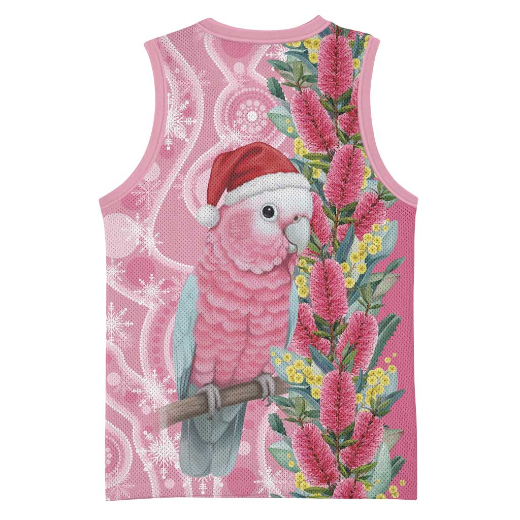 Australia Pink Galah Christmas Basketball Jersey Falalalala Galalah Bottlebrush Aboriginal Art - Aussie Hoodie