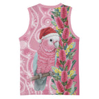 Australia Pink Galah Christmas Basketball Jersey Falalalala Galalah Bottlebrush Aboriginal Art - Aussie Hoodie