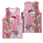Australia Pink Galah Christmas Basketball Jersey Falalalala Galalah Bottlebrush Aboriginal Art - Aussie Hoodie