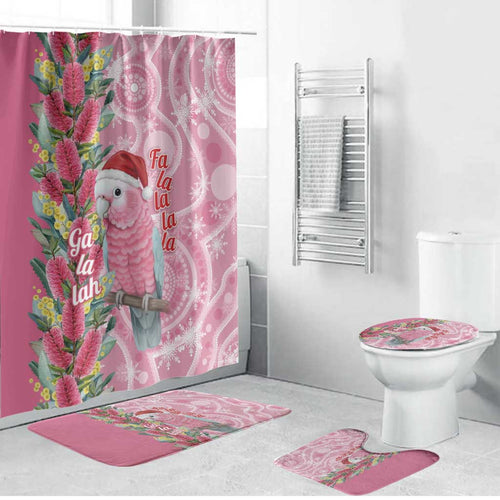 Australia Pink Galah Christmas Bathroom Set Falalalala Galalah Bottlebrush Aboriginal Art - Aussie Hoodie