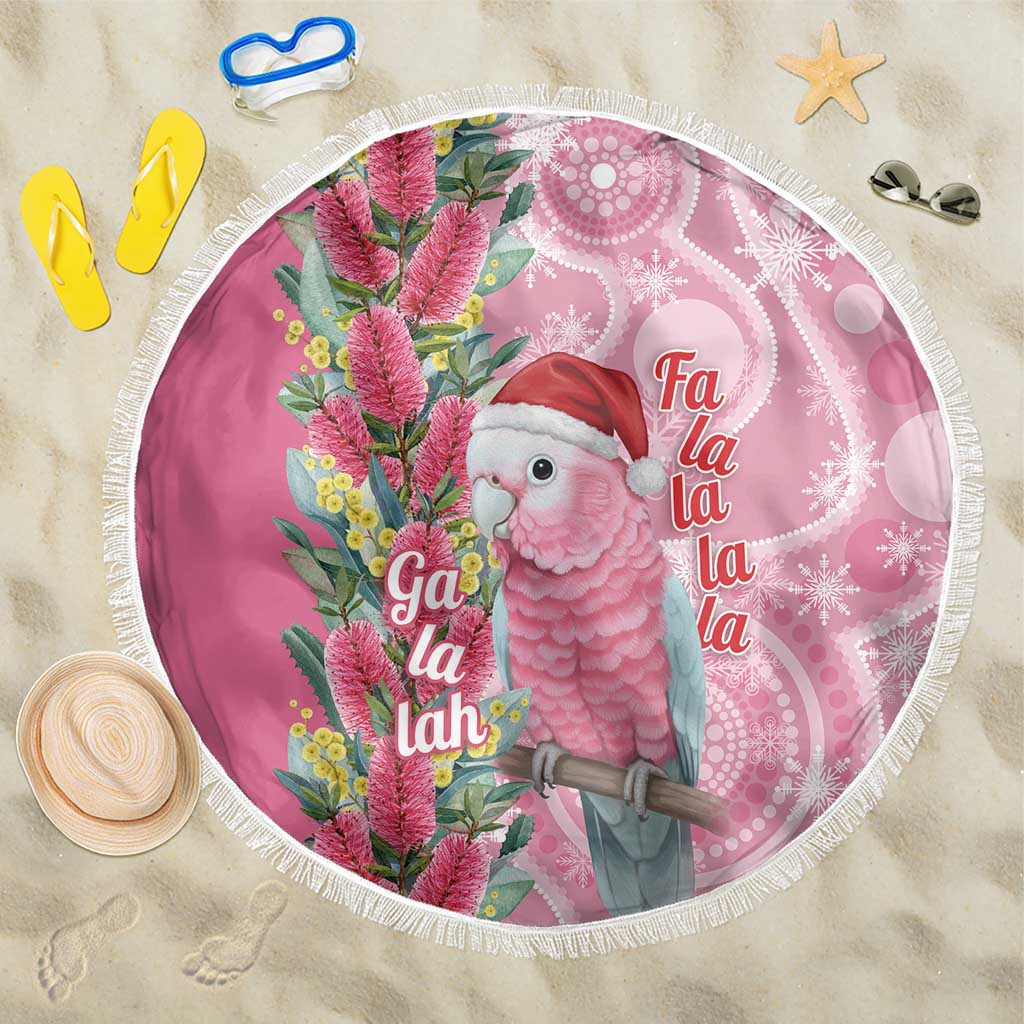 Australia Pink Galah Christmas Beach Blanket Falalalala Galalah Bottlebrush Aboriginal Art - Aussie Hoodie