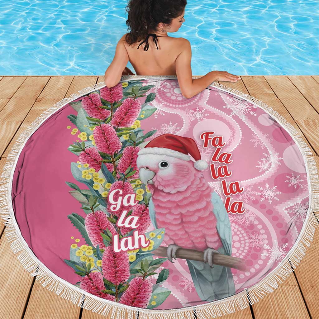 Australia Pink Galah Christmas Beach Blanket Falalalala Galalah Bottlebrush Aboriginal Art - Aussie Hoodie
